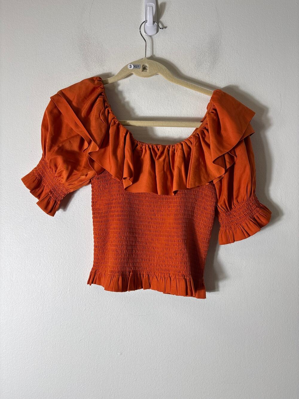 Habitual Dark Orange Short Sleeve Smocked Boat Neck Top Sz 16